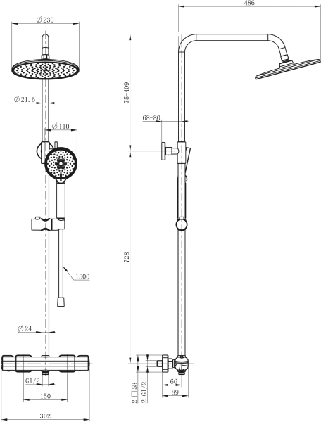 Душевая стойка Wonzon & Woghand WW-B3051-A-BG, брашированное золото фото в интернет-магазине «Wasser-Haus.ru»