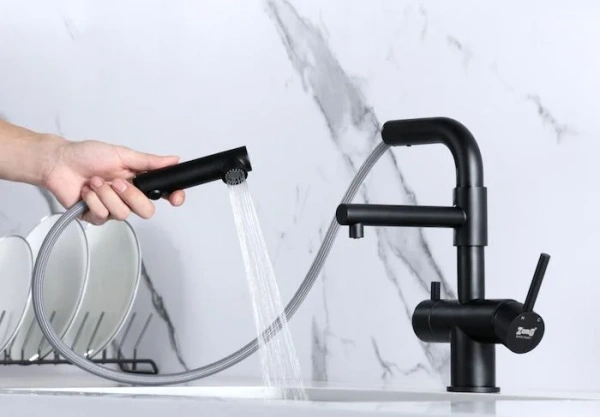 Комплект Мойка кухонная Zorg Inox PVD 4444 grafit + Смеситель Sanitary SZR-3216 Grafit графит фото в интернет-магазине «Wasser-Haus.ru»