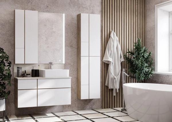Шкаф AQUATON Мишель дуб эндгрейн, белый фото в интернет-магазине «Wasser-Haus.ru»