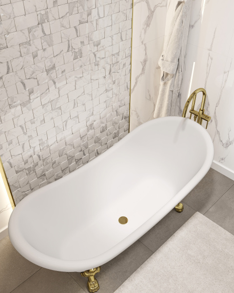Акриловая ванна Artemis Cloe 180x75 белая, ножки золото фото в интернет-магазине «Wasser-Haus.ru»