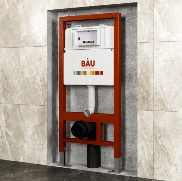Комплект Унитаз подвесной Bauedge Bau Dream безободковый, с микролифтом + Инсталляция Bau Pro + Кнопка Stil, серый металлик фото в интернет-магазине «Wasser-Haus.ru»