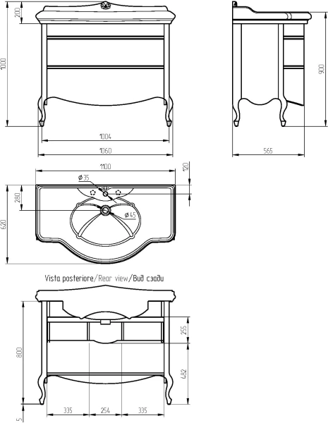 Тумба с раковиной Migliore Impero 110 с ящиками, decape sabbia фото в интернет-магазине «Wasser-Haus.ru»