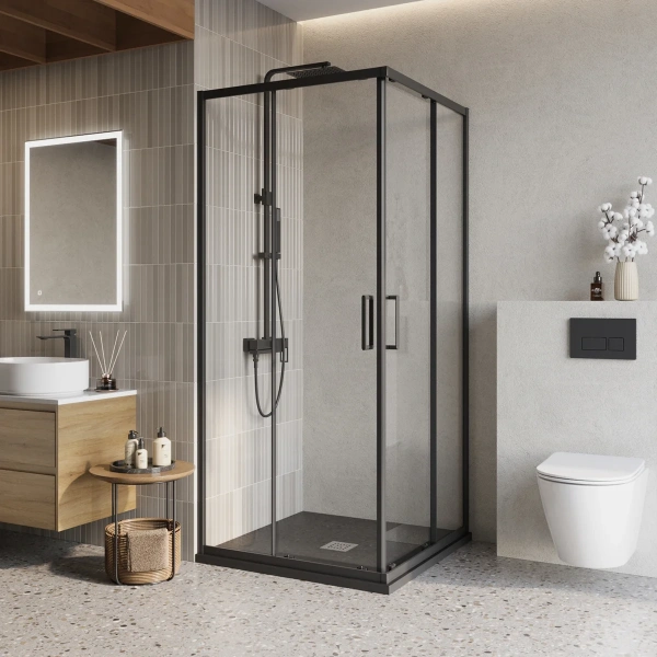 Душевой уголок BelBagno Luce A-2-90-C-NERO 90x90, профиль матовый черный, стекло прозрачное фото в интернет-магазине «Wasser-Haus.ru»