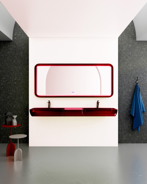 Раковина подвесная прозрачная ABBER Kristall AT2807Rubin двойная, красная фото в интернет-магазине «Wasser-Haus.ru»