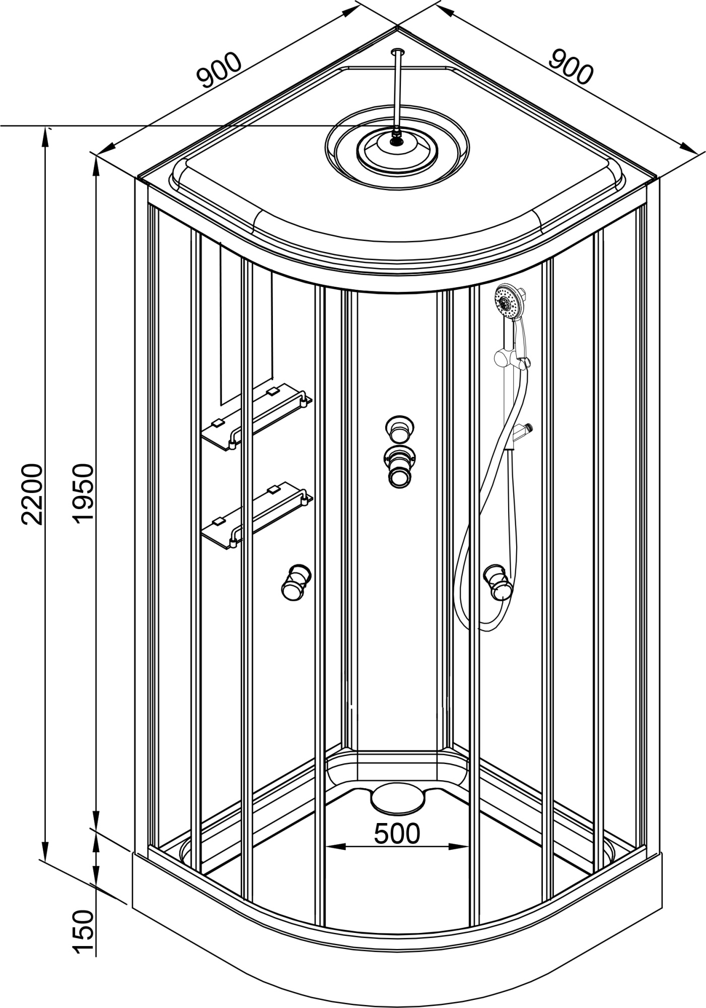 Душевая кабина DETO BM1590GMBLACK фото в интернет-магазине «Wasser-Haus.ru»