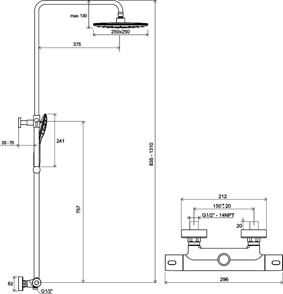 Душевая стойка Ravak Termo 300 TE 093.01/150 фото в интернет-магазине «Wasser-Haus.ru»