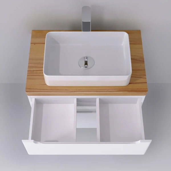 Мебель для ванной STWORKI Берген 80 белая с темной столешницей, раковина DIWO Самара 0116 фото в интернет-магазине «Wasser-Haus.ru»