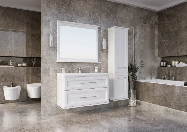 Зеркало ASB-Woodline Венеция 100 белое, патина серебро фото в интернет-магазине «Wasser-Haus.ru»