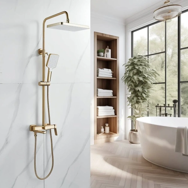 Душевая стойка Shevanik S9936G, золотой сатин фото в интернет-магазине «Wasser-Haus.ru»