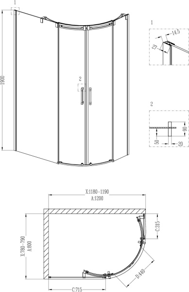 Душевой уголок Grossman Galaxy GR-4120L фото в интернет-магазине «Wasser-Haus.ru»