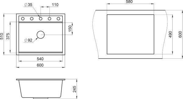 Комплект Мойка кухонная Granula Kitchen Space KS-6003 шварц + Смеситель GR-2125 шварц фото в интернет-магазине «Wasser-Haus.ru»