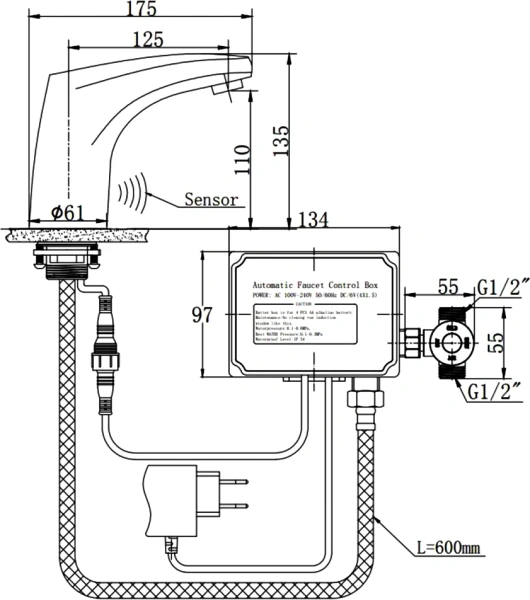 Смеситель для раковины Raiber Sensor RSF88121 сенсорный, хром фото в интернет-магазине «Wasser-Haus.ru»