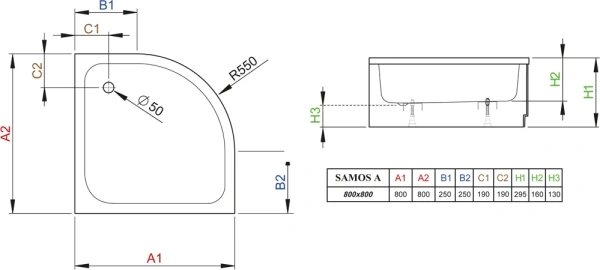 Поддон для душа Radaway Samos A800 с сифоном фото в интернет-магазине «Wasser-Haus.ru»