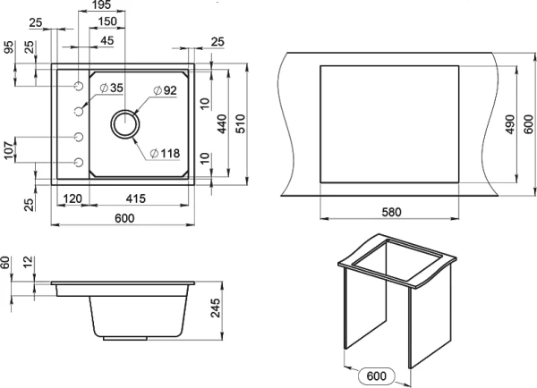 Комплект Мойка кухонная Granula Kitchen Space KS-6004 шварц + Смеситель GR-2168 шварц фото в интернет-магазине «Wasser-Haus.ru»