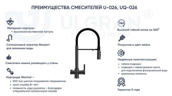 Смеситель для кухни Ulgran U-026 хром фото в интернет-магазине «Wasser-Haus.ru»