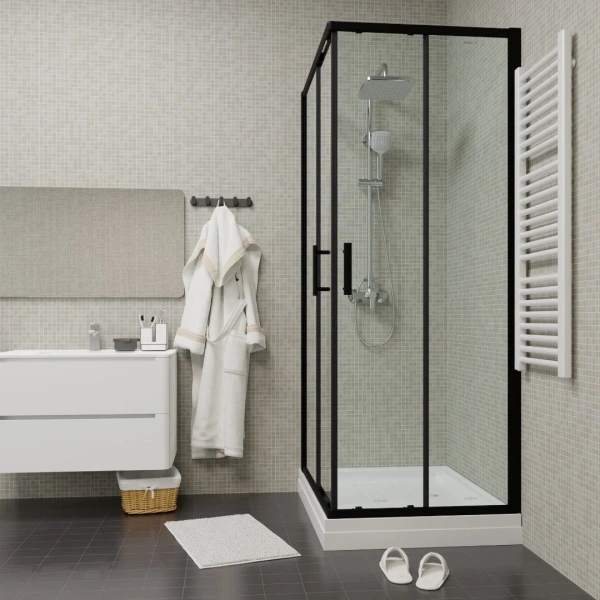 Душевой уголок Parly ZQ121B, 120x80, с поддоном, профиль черный, стекло прозрачное фото в интернет-магазине «Wasser-Haus.ru»