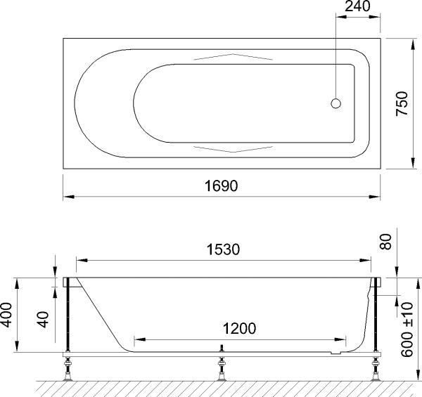 Акриловая ванна Royal Bath Tudor RB 407701 170x75 фото в интернет-магазине «Wasser-Haus.ru»