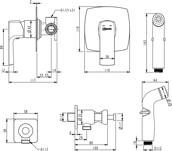 Гигиенический душ Lemark Ursus LM7219BL со смесителем, С ВНУТРЕННЕЙ ЧАСТЬЮ фото в интернет-магазине «Wasser-Haus.ru»