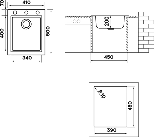 Мойка кухонная Longran Cube CUG410.500 - 10 onyx фото в интернет-магазине «Wasser-Haus.ru»
