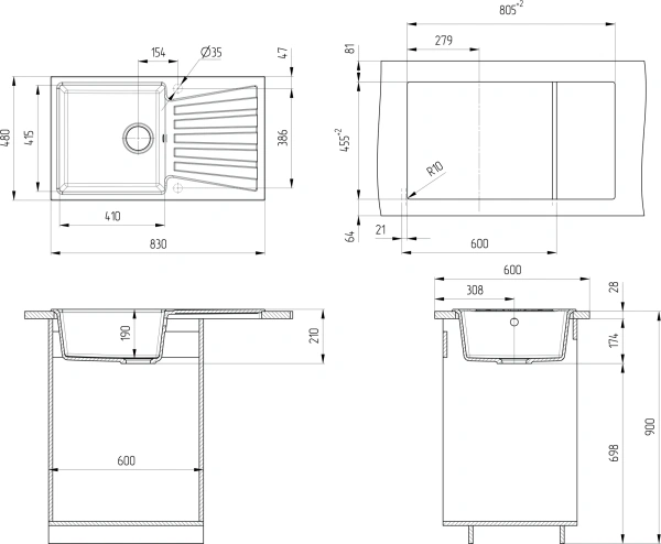 Мойка кухонная Ulgran U-703 -310 серая фото в интернет-магазине «Wasser-Haus.ru»
