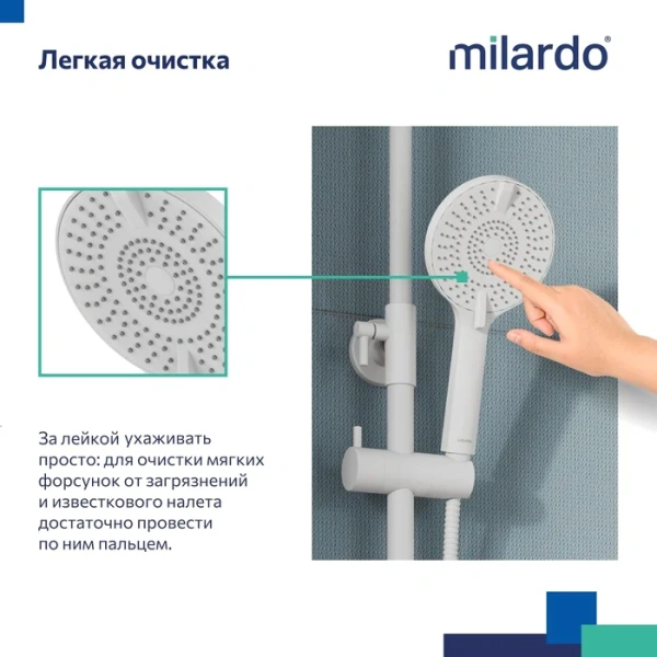 Душевая лейка Milardo Rora ROR4FWRM18 матовая белая фото в интернет-магазине «Wasser-Haus.ru»