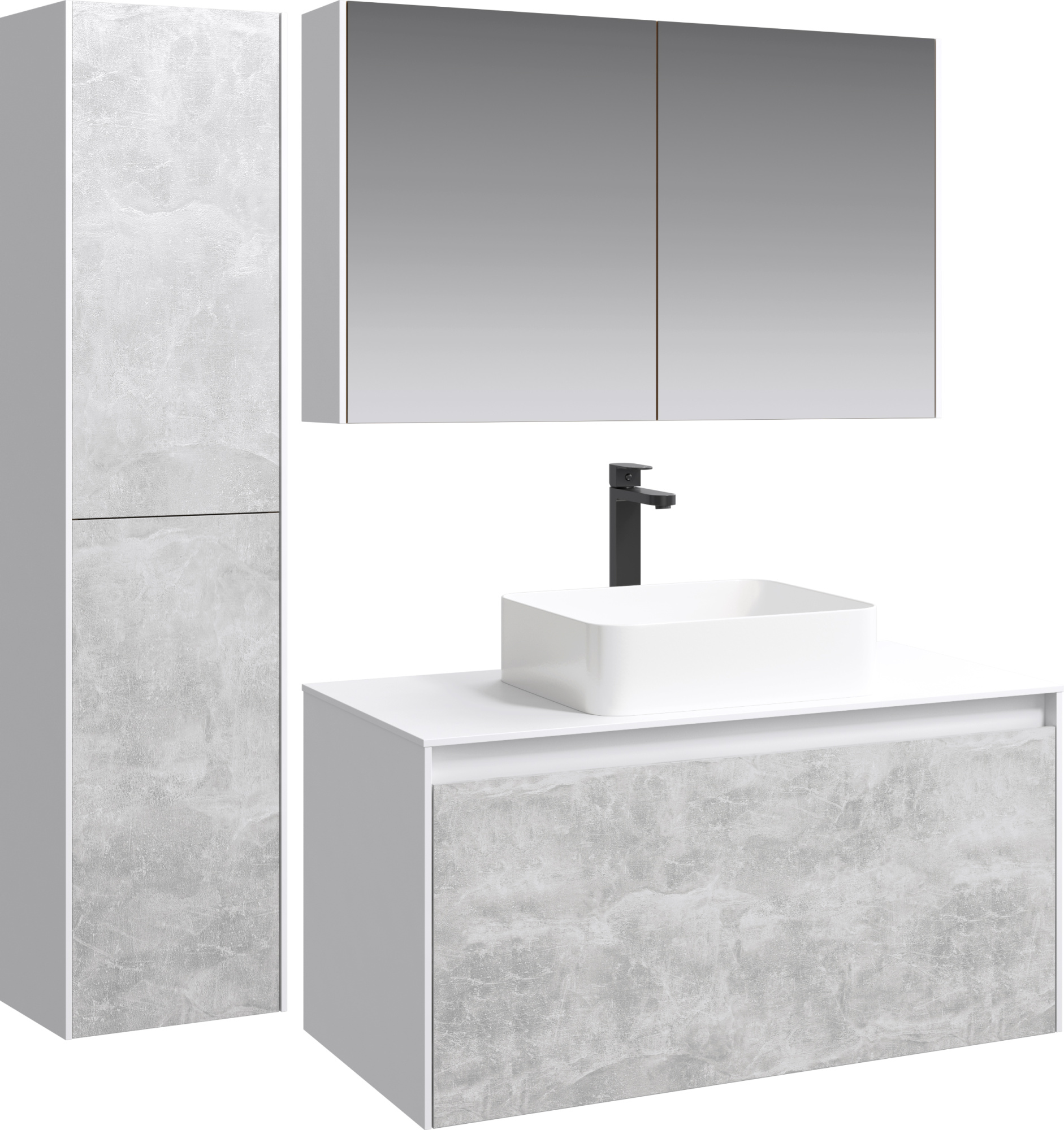 Мебель для ванной Aqwella 5 stars Mobi 100 белая, бетон светлый фото в интернет-магазине «Wasser-Haus.ru»