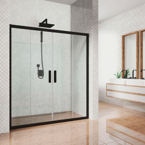 Душевая дверь в нишу Kubele DE019D4-CLN-BLMT 200 см, профиль матовый черный фото в интернет-магазине «Wasser-Haus.ru»