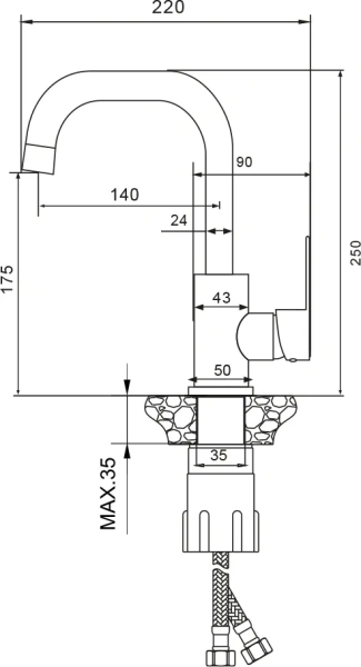 Смеситель для раковины WesnaArt Eko EKO05-250 черный фото в интернет-магазине «Wasser-Haus.ru»