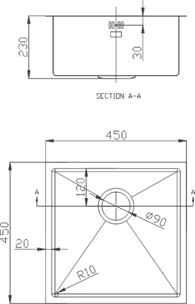 Мойка кухонная Domaci Равенна PVD DMB-113 золотая, 45х45 см, нержавеющая сталь, квадратная, встраиваемая фото в интернет-магазине «Wasser-Haus.ru»
