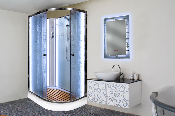Душевая кабина DTO Em EM1511 L/R N LED 110 x 80 см, без крыши, с Led подсветкой фото в интернет-магазине «Wasser-Haus.ru»