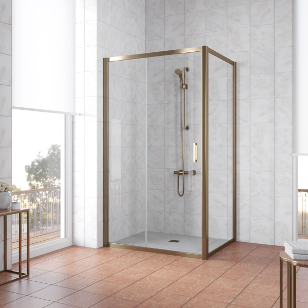Душевой уголок Vegas Glass ZP+ZPV TUR NOVO 110*90 05 01 профиль бронза, стекло прозрачное фото в интернет-магазине «Wasser-Haus.ru»