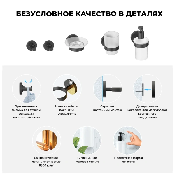 Комплект для раковины Wellsee ONCE! and forever 201000237 с донным клапаном и набором аксессуаров для ванный, черный матовый фото в интернет-магазине «Wasser-Haus.ru»