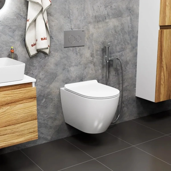 Комплект Унитаз подвесной Bauedge Bau Dream безободковый, с микролифтом, белый + Инсталляция EWRIKA ProLT 0026-2020 + Кнопка 0051 хром фото в интернет-магазине «Wasser-Haus.ru»