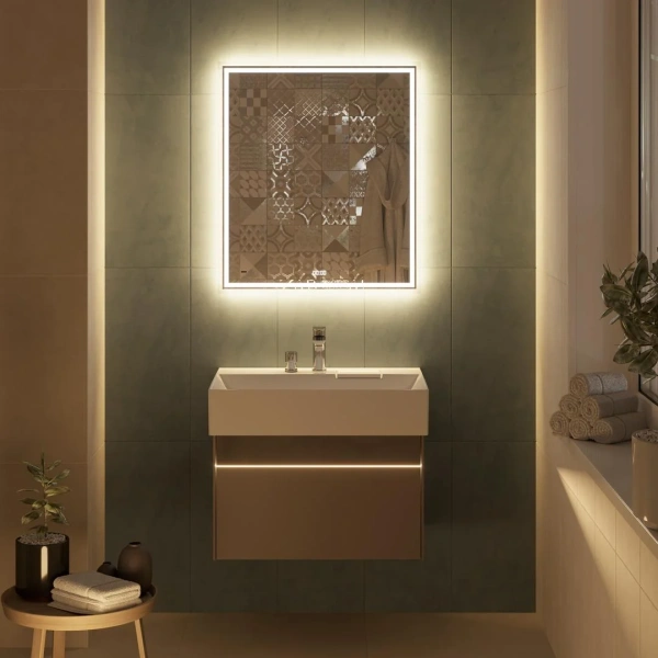 Мебель для ванной Kerama Marazzi Logica 70 подвесная, песчаная, с отверстием под дозатор фото в интернет-магазине «Wasser-Haus.ru»