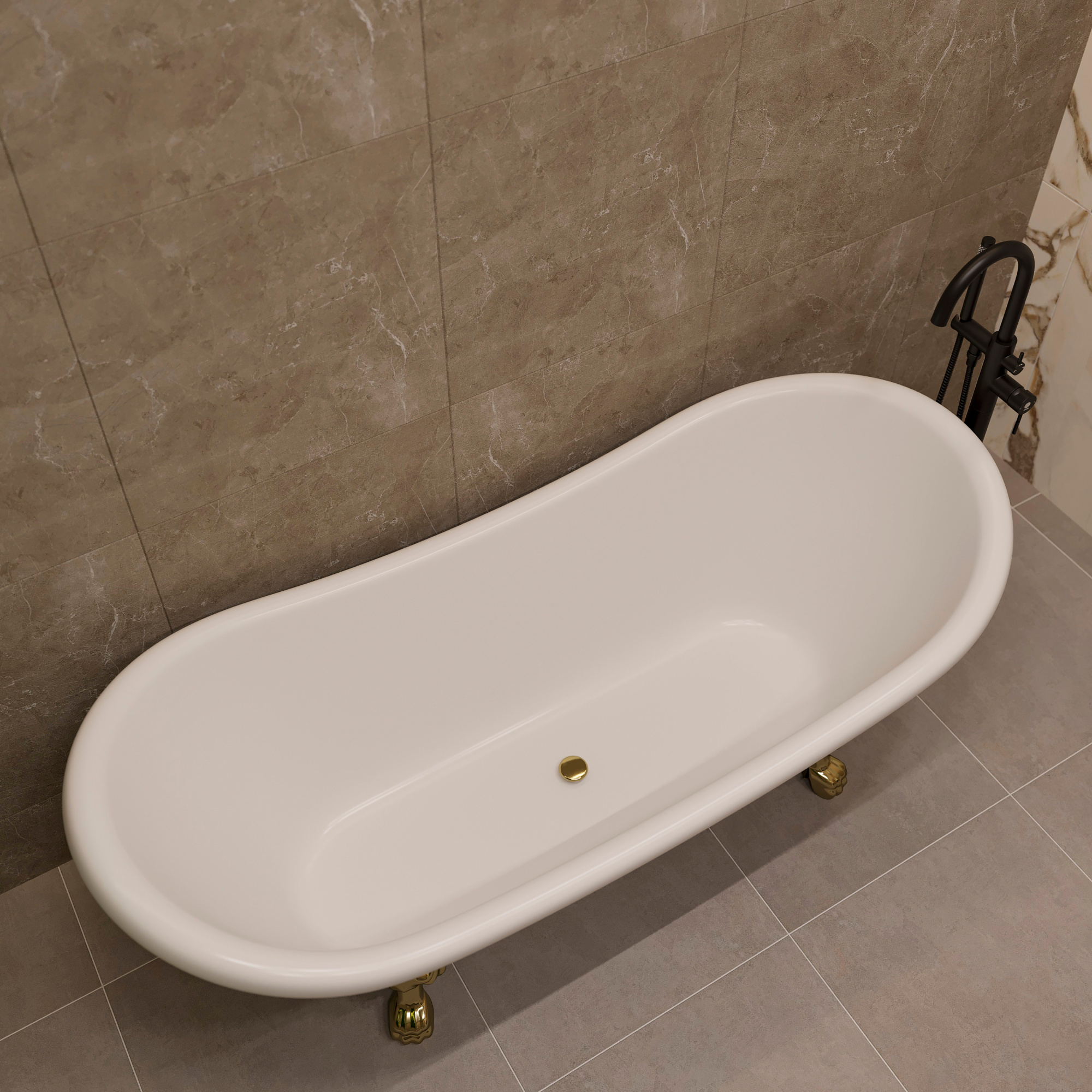 Акриловая ванна Artemis Cloe 180x75 черная, ножки золото фото в интернет-магазине «Wasser-Haus.ru»