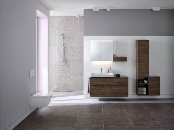 Комплект  Унитаз подвесной Geberit Smyle Square + Система инсталляции для унитазов Geberit Duofix Платтенбау 458.125.11.1 4 в 1 с кнопкой смыва фото в интернет-магазине «Wasser-Haus.ru»