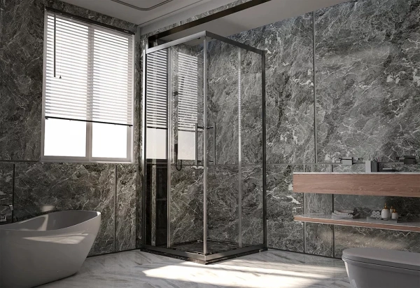 Душевой уголок Veconi Premium Trento PTC-20GR 110x90, профиль брашированный графит, стекло прозрачное фото в интернет-магазине «Wasser-Haus.ru»