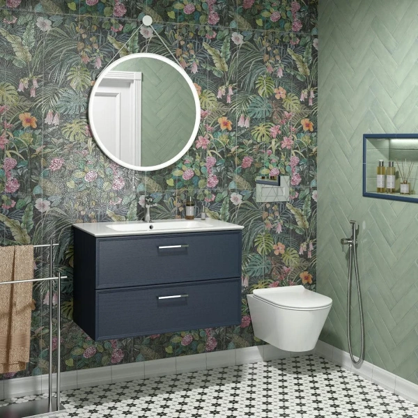 Мебель для ванной Kerama Marazzi Piano Classic 75 подвесная, ясень синий матовый фото в интернет-магазине «Wasser-Haus.ru»