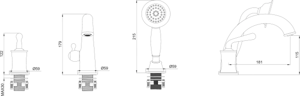 Смеситель на борт ванны Wonzon & Woghand WW-88659008-CR, хром фото в интернет-магазине «Wasser-Haus.ru»