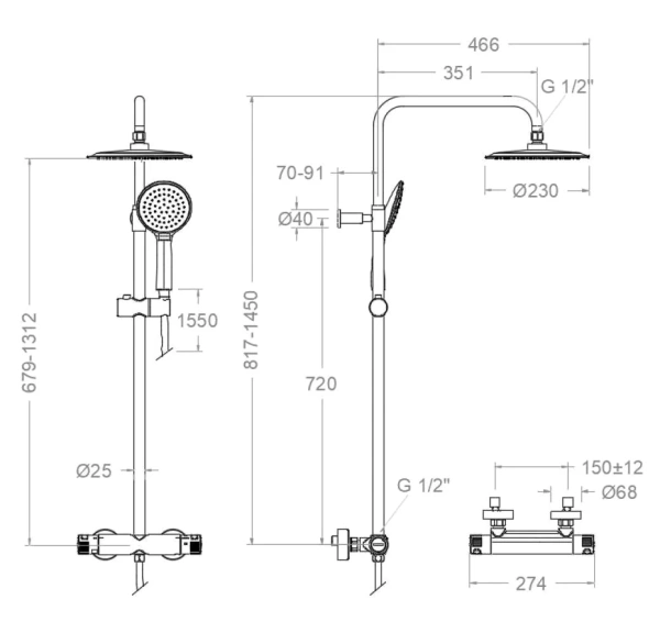 Душевая стойка Ramonsoler Termotech 965402RP230NM, черная, с термостатом фото в интернет-магазине «Wasser-Haus.ru»
