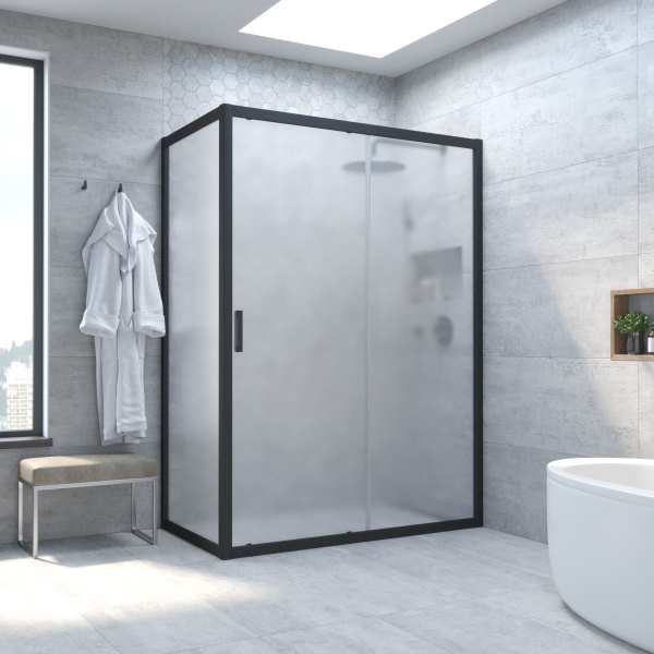 Душевой уголок Vegas Glass ZP+ZPV NOVO 120*80 02М 10 профиль черный матовый, стекло сатин фото в интернет-магазине «Wasser-Haus.ru»