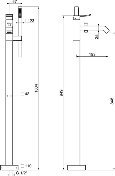 Напольный смеситель для ванны с душем Gattoni Ely 8808/88C0 фото в интернет-магазине «Wasser-Haus.ru»
