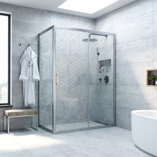 Душевой уголок Vegas Glass ZP+ZPV NOVO 110*90 07 01 профиль матовый хром, стекло прозрачное фото в интернет-магазине «Wasser-Haus.ru»