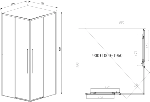 Душевой уголок Vincea Slim-N VSS-4SN9010CLB 100x90, профиль черный фото в интернет-магазине «Wasser-Haus.ru»