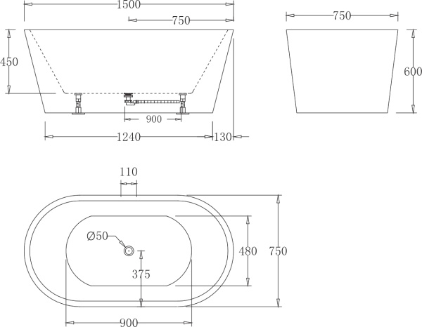 Акриловая ванна BelBagno BB71-1500-W0 150x75 фото в интернет-магазине «Wasser-Haus.ru»