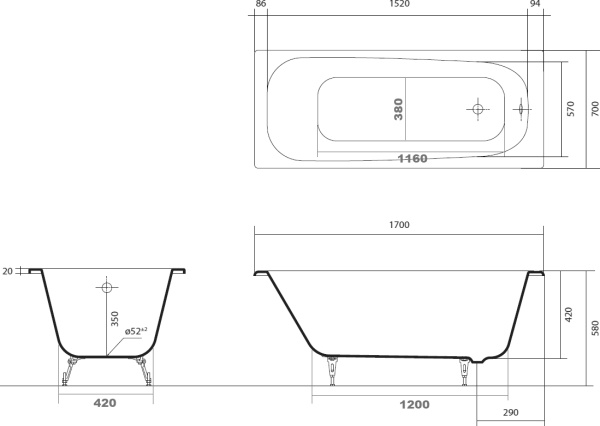 Чугунная ванна Акватек Сигма 170x70 фото в интернет-магазине «Wasser-Haus.ru»