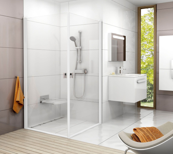 Душевой уголок Ravak CRV1-90+CRV1-90 Transparent, профиль белый фото в интернет-магазине «Wasser-Haus.ru»