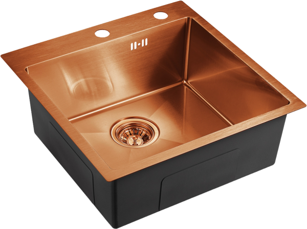 Комплект Мойка кухонная Domaci Равенна PVD DMB-117A медь, 50х50 см, квадратная, встраиваемая, российская + Смеситель DCB 3007 медь + Дозатор 401 медь фото в интернет-магазине «Wasser-Haus.ru»