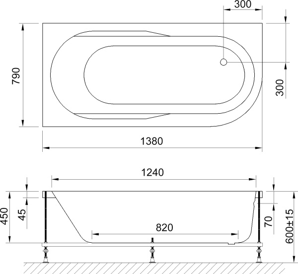 Акриловая ванна Royal Bath Azur RB 614200 140x80 L фото в интернет-магазине «Wasser-Haus.ru»