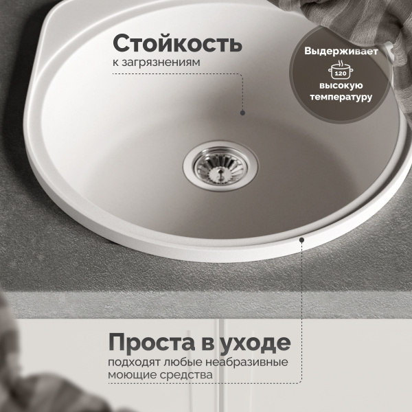 Мойка кухонная Domaci Верона С-25, белая фото в интернет-магазине «Wasser-Haus.ru»